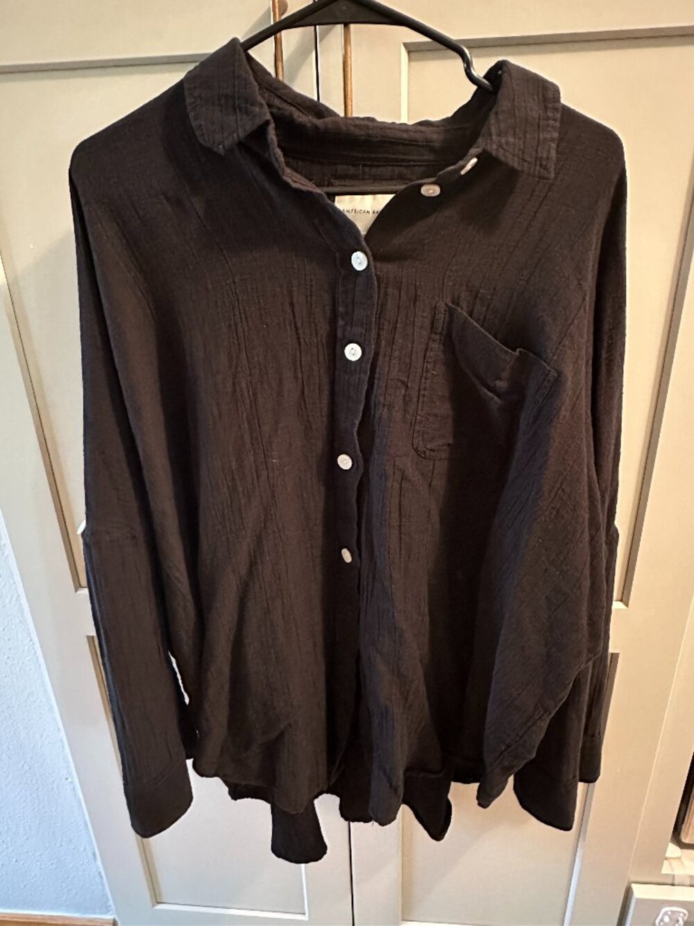 American Eagle Linen Coverup Button Down in Black Size Small